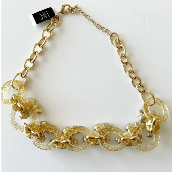 INC International Concepts Womens Gold Glitter Resin Crystal Link Necklace - Picture 2 of 5